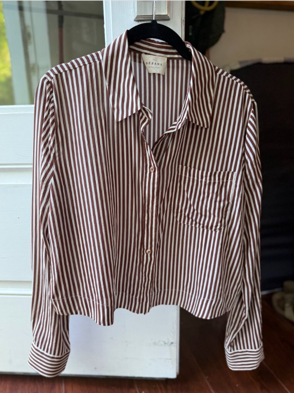 Sezane Maella silk shirt EU40, US 8, brown and ecru stripe - Picture 2 of 5